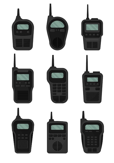 Set of black walkie-talkies with antenna and screen