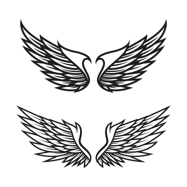 Set of black and white angel wings vector