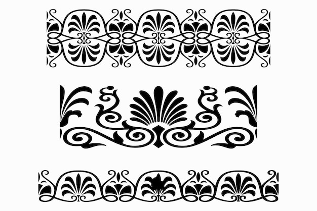 A set of black and white borders with a floral pattern.