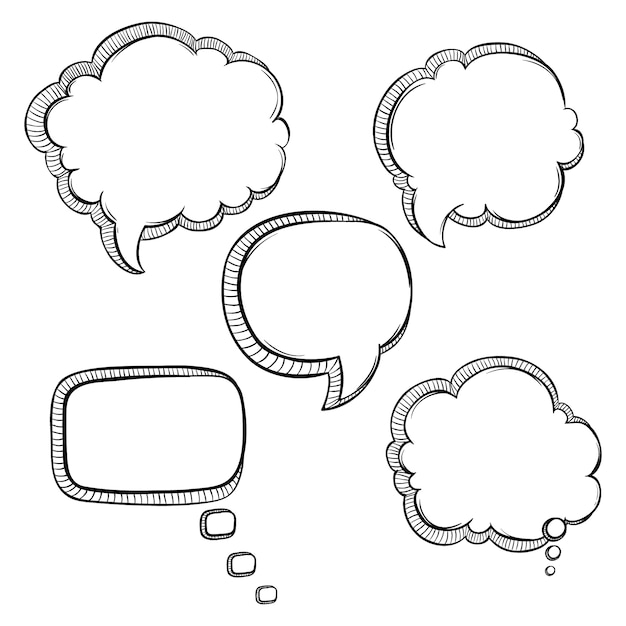 Set of Black and White Bubbles Talk With Sketchy or Hand Drawing Style on White Background