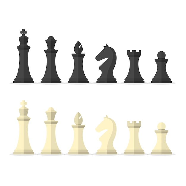 Set black and white chess pieces Chess pieces including king queen bishop knight rook and pawn