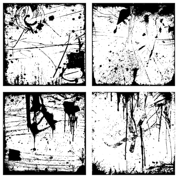 Set of black and white distressed textures grunge backgrounds and overlays vector eps 10