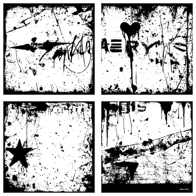 Set of Black and White Distressed Textures Grunge Backgrounds and Overlays Vector EPS 10