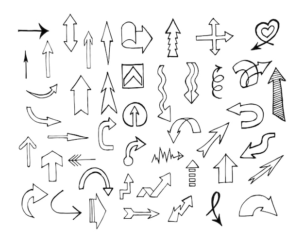 set of black and white drawn arrows arrows, icons on white background	
