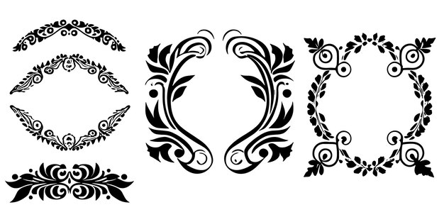 A set of black and white floral designs vector illustration