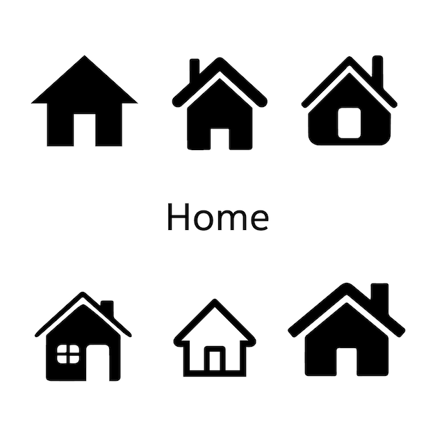 A set of black and white home icons with the word home on the bottom.