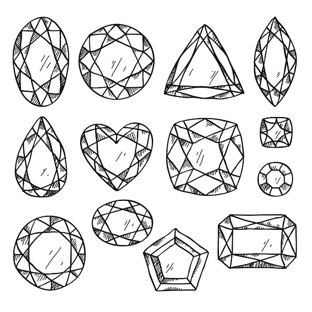 Vector set of black and white jewels.