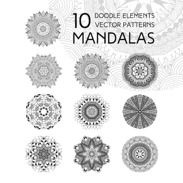 Set of black and white mandalas