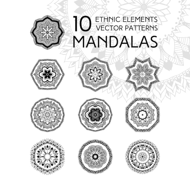 Vector set of black and white mandalas