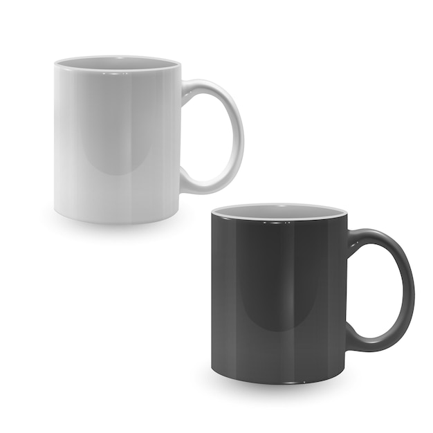 Set of black and white mugs