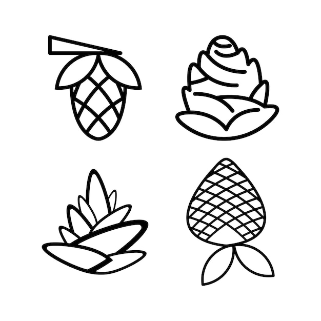 Set of black and white pine cones icons