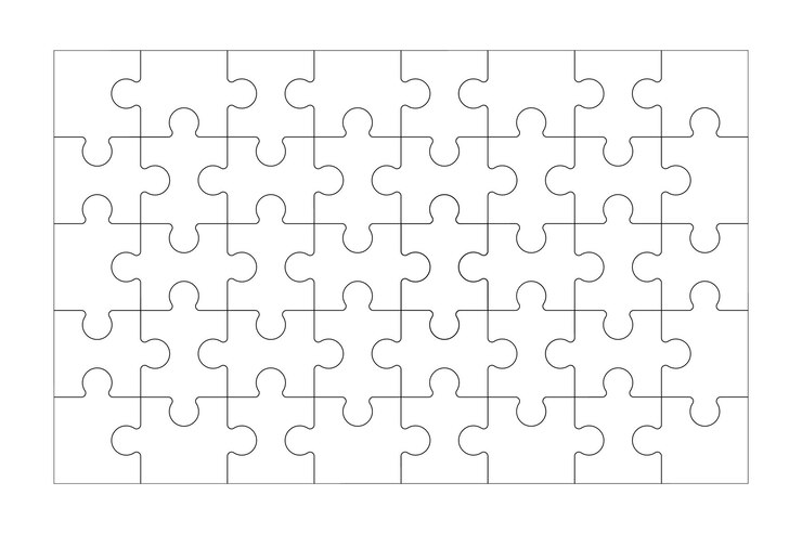 白い背景に分離された黒と白のパズルのピースのセットジグソーパズル40ピースと5x8