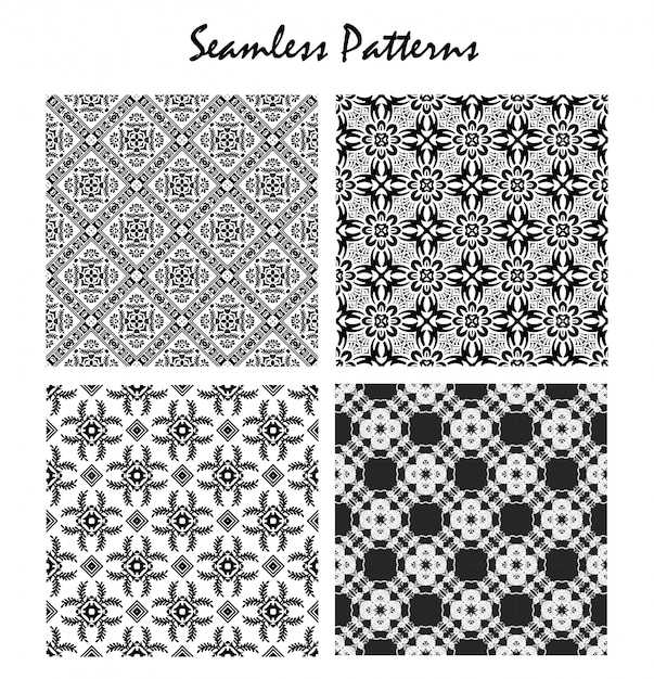 Set black and white seamless pattern