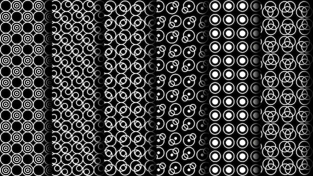 Set of black and white seamless patterns. trendy ornaments. rounded collection. vector illustration