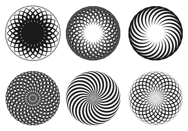 Set of black and white spiral swirl twirl elements Vector illustration