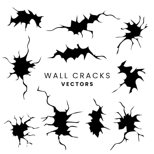 Vector a set of black and white wall cracks illustrations.