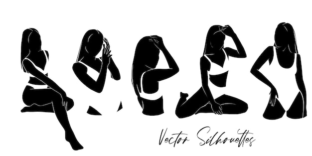 Set of black women silhouettes in swimsuit