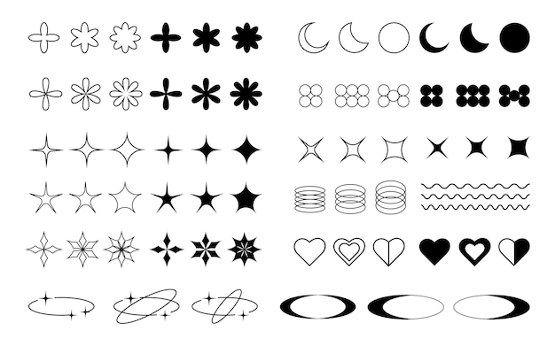 Y2k big collection of symbols and icons Royalty Free Vector