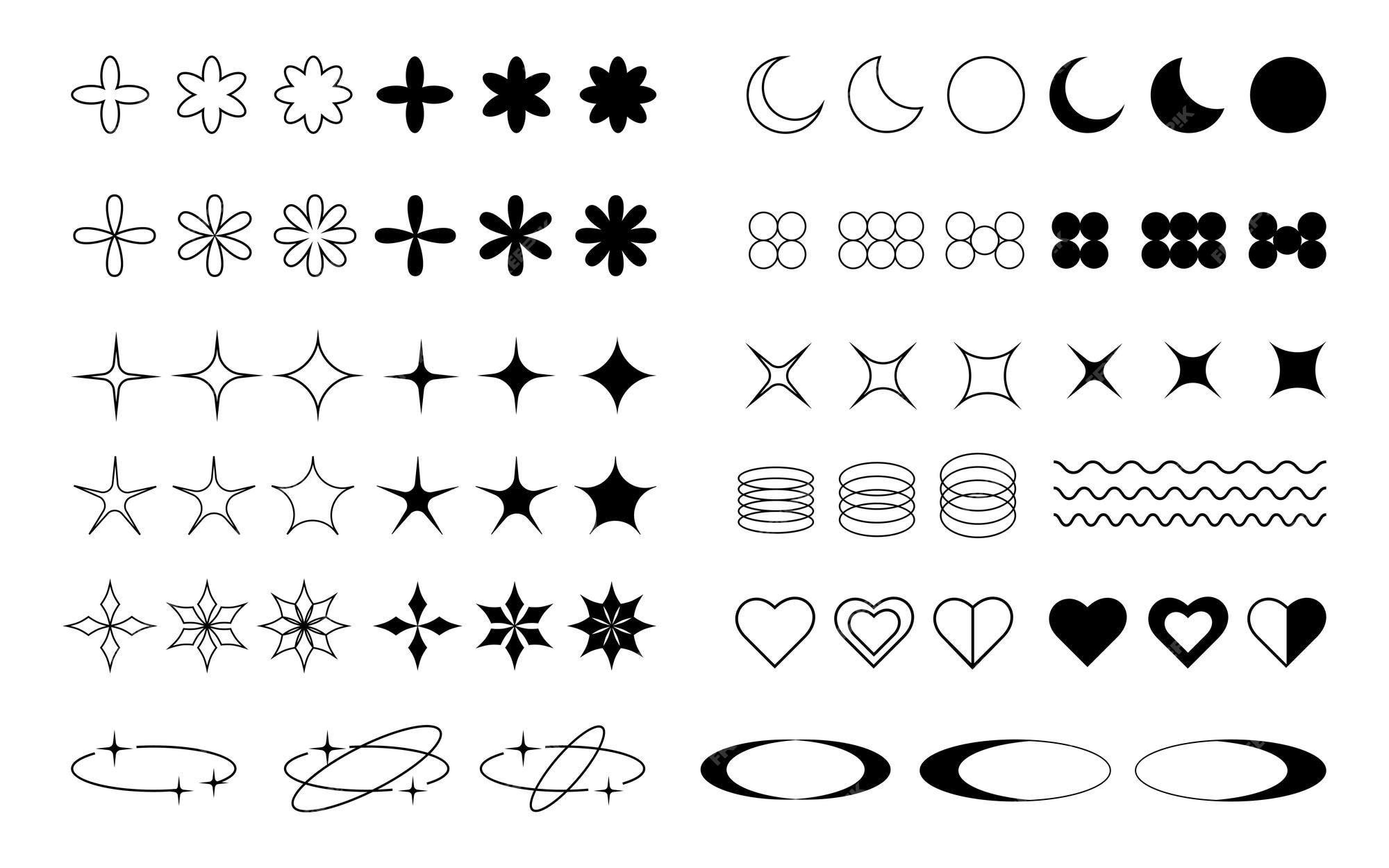 Premium Vector | Set of black y2k graphic symbols icons geometric forms ...