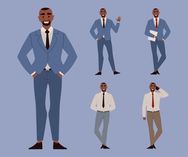 Vector set black young business men