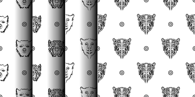 Set of blackwhite seamless pattern with dog face good for backgrounds prints apparel and textiles vector illustration