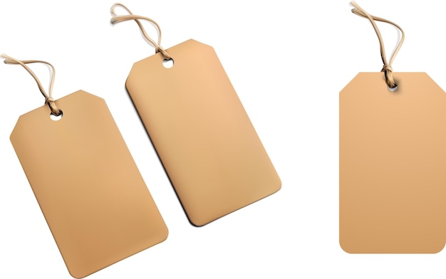 set of blank beige tags with string for branding mockups three realistic blank beige tags connected by natural twine ideal for branding presentations and product labeling mockups vector
