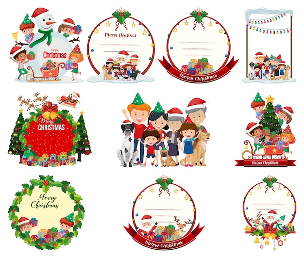 Set of blank christmas postcard and logo isolated