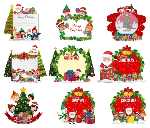 Vector set of blank christmas postcard and logo isolated