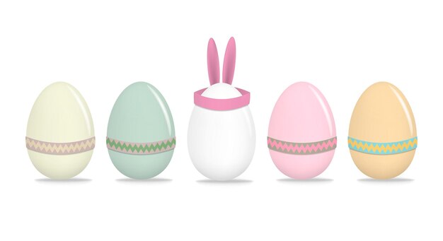 Set of blank eggs pastel colors with cute Easter decorations vector illustration