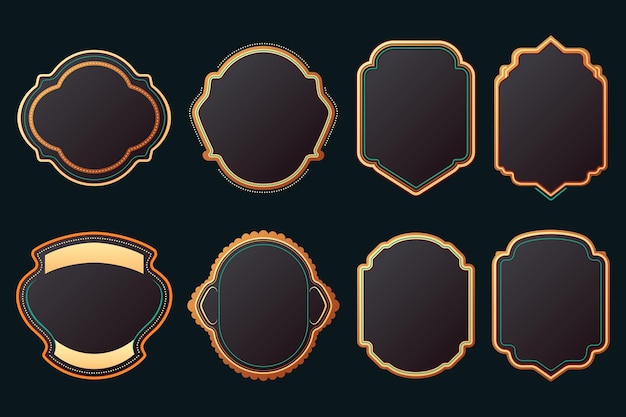 Set of blank empty dark shields Shield badge shapes Vintage frames for emblems labels insignia