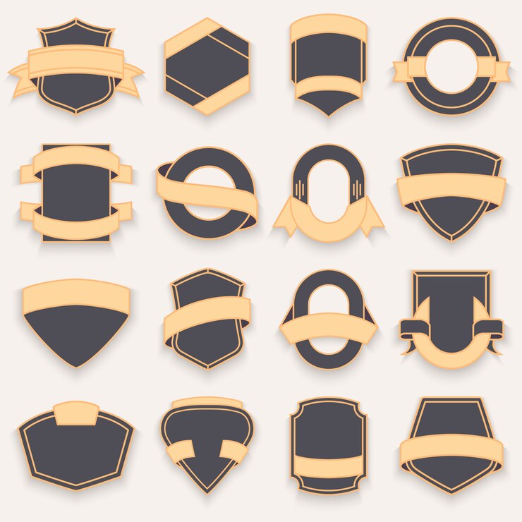 Vector set of blank empty dark shields. shield badge shapes. 