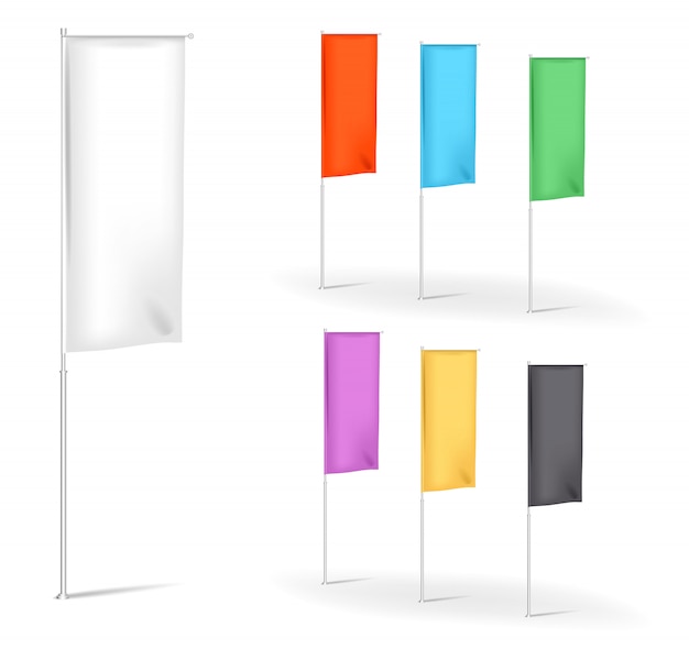 Set of blank flags advertisement banner banner with folds multicolored,  illustration templates