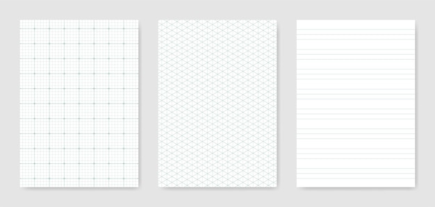 Set of blank graphical technical paper sheet for data representation