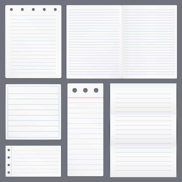 Set of blank lined paper