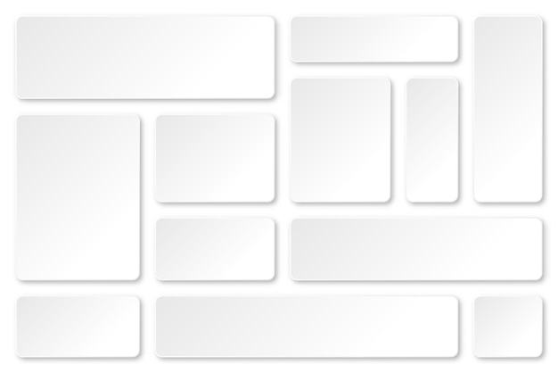 Set di striscioni di carta bianca con ombre isolate su sfondo bianco etichette adesive adesive con