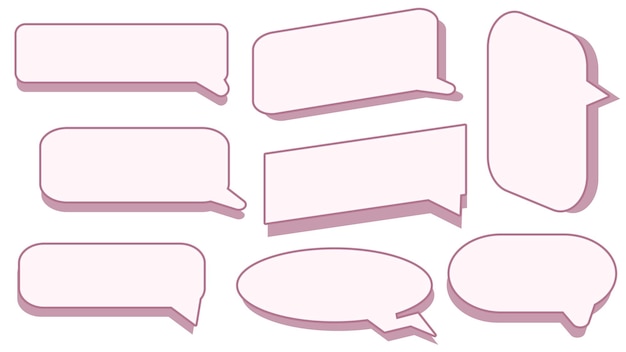 Set of the blank pink speech bubble conversation box chat box speak balloon thinking balloon