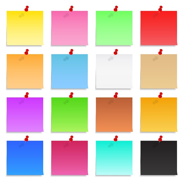 Vector set of blank post-it notes with push pins, vector eps10 illustration
