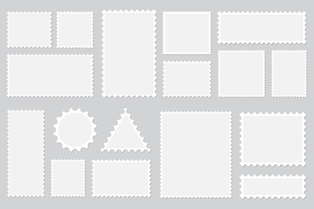 Vector set of blank postage stamps with shadow