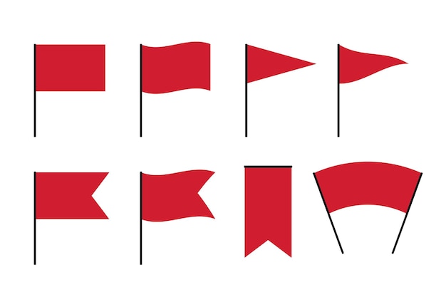 Set of blank red flag icons Flat vector illustration