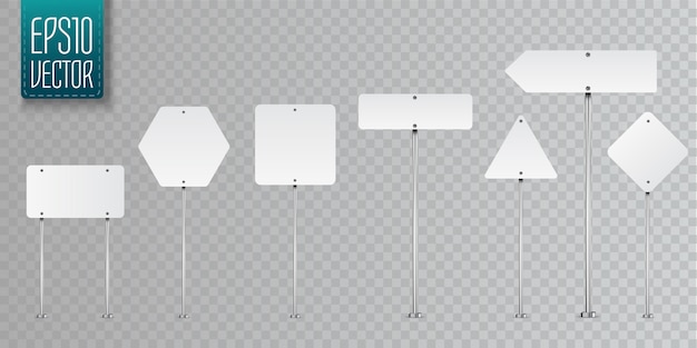 Insieme dei segnali stradali in bianco isolato su trasparente