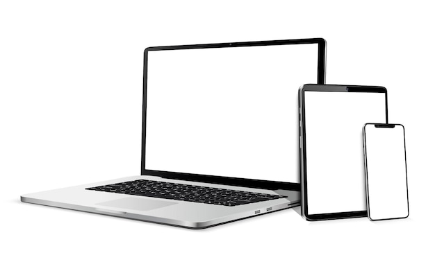 Set of blank screens with laptop tablet phone