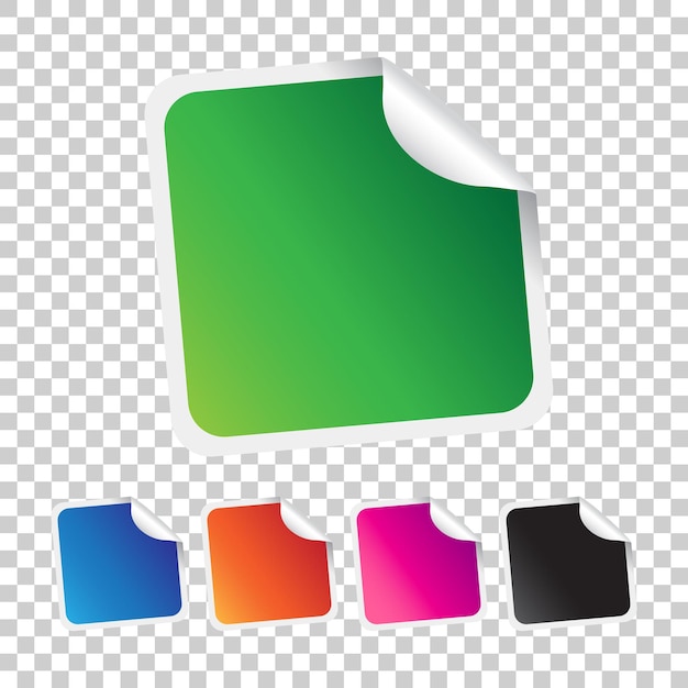 Set di adesivi vuoti etichette promozionali vuote illustrazione vettoriale etichette quadrate verdi, blu, arancione, viola e nere