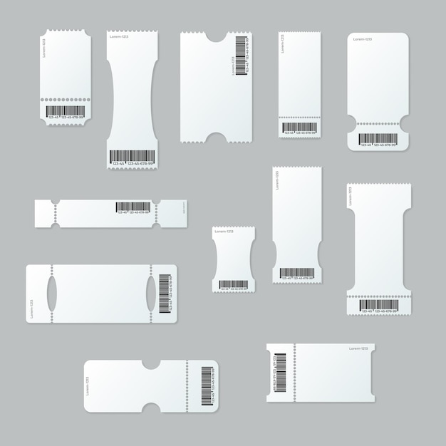 빈 티켓 모형 템플릿 현실적인 백서 쿠폰 시네마 파티 축제 콘서트 세트