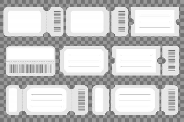 Vector set of blank ticket mockup template.