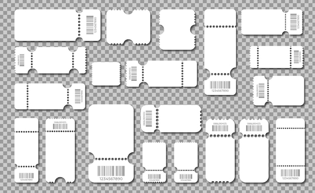 빈 티켓 템플릿 설정 색상 흰색 콘서트 티켓 복권 쿠폰 벡터 쿠폰