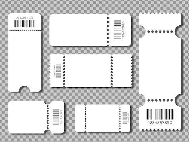 Set blank ticket template. Concert ticket, lottery coupons. coupon