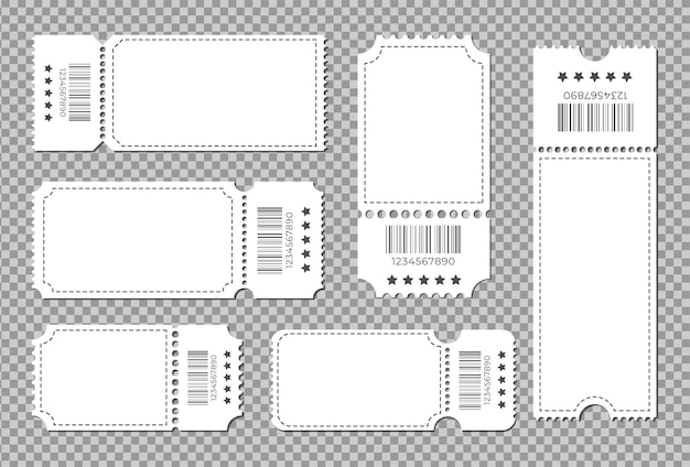 Set blank ticket template color white concert tickets lottery coupons vector coupon