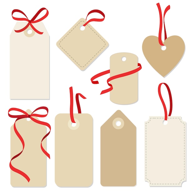 Vector set of blank vintage frames gift tags labels with ribbons