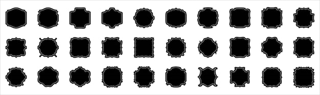 Vector set of blank vintage labels frames in black