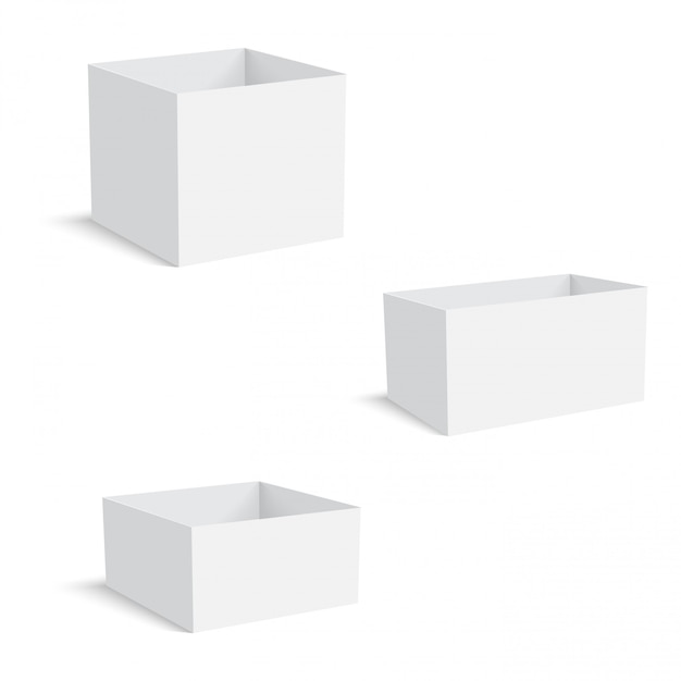 Set of blank white product packaging boxes. .